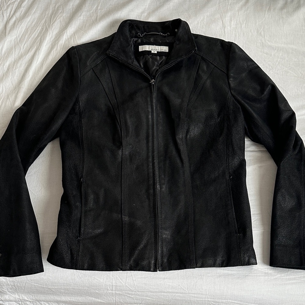 Wilsons Leather Black Women's Zip-Front Leather Jacket - Picture 1 of 12
